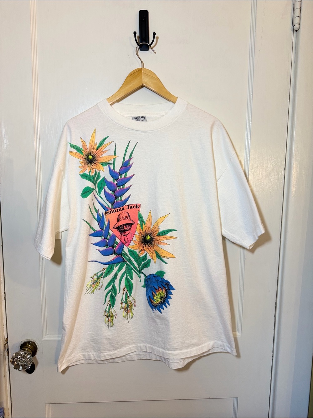Panama Jack White Tee with Colorful Floral Graphic